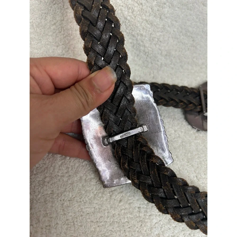 Brighton Vintage Western Braided Leather Belt Cross Heart Buckles interchangeabl